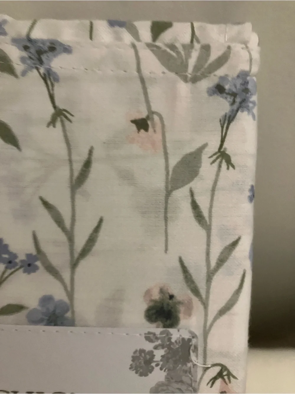 Shabby Chic Floral Cotton Pillowcases - White with Blue & Green Floral Print